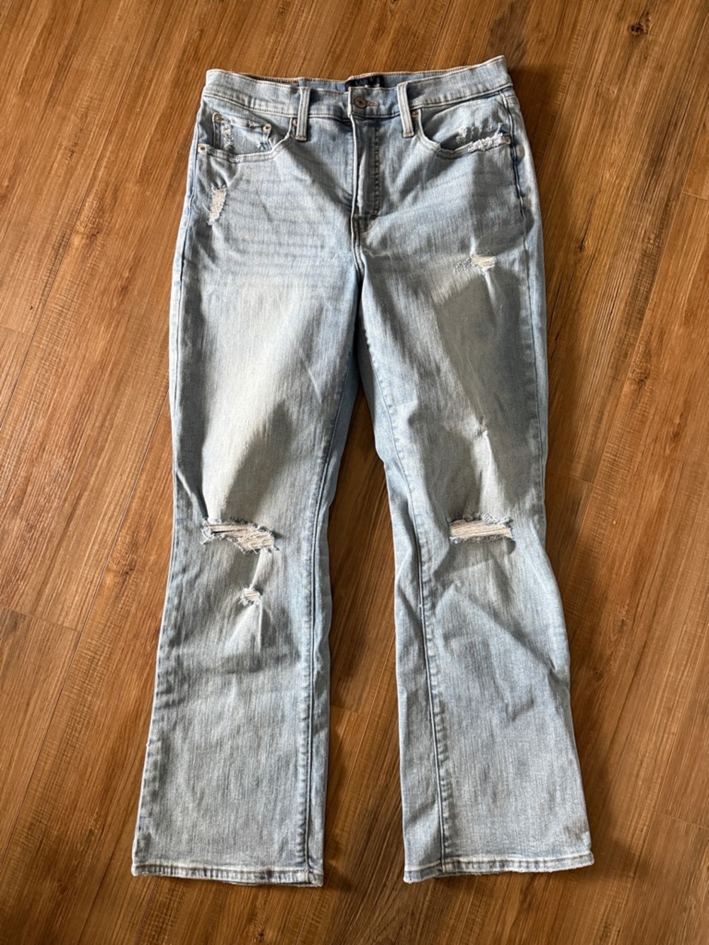 Lucky Brand Light Blue Flare Jeans with Distressed Knees
